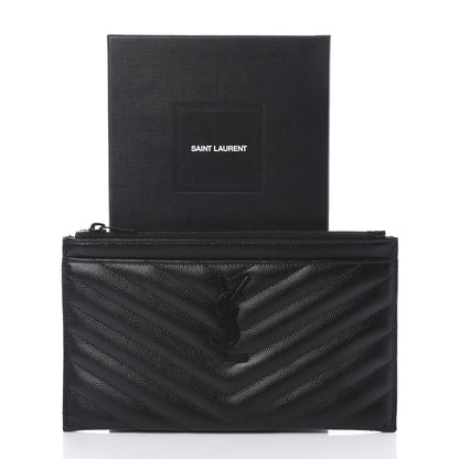 Saint Laurent Grain De Poudre Chevron Monogram Bill Pouch Black 8 of 8