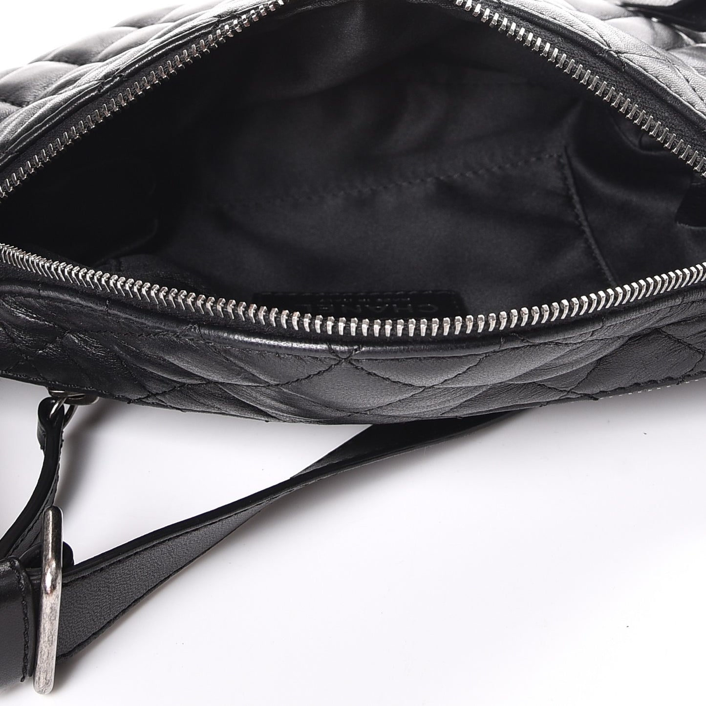 Lambskin Quilted Banane Waist Bag Fanny Pack Black
