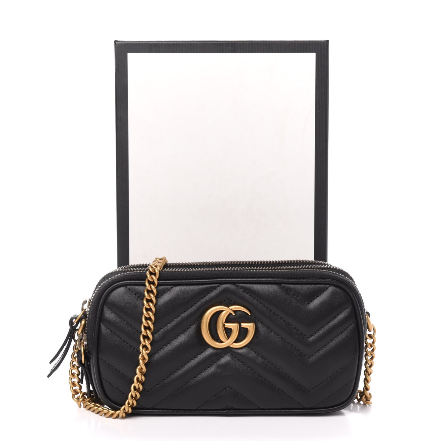 Calfskin Matelasse Mini GG Marmont Chain Crossbody Bag Black