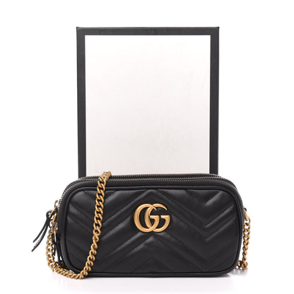 Gucci Calfskin Matelasse Mini GG Marmont Chain Crossbody Bag Black 13 of 13