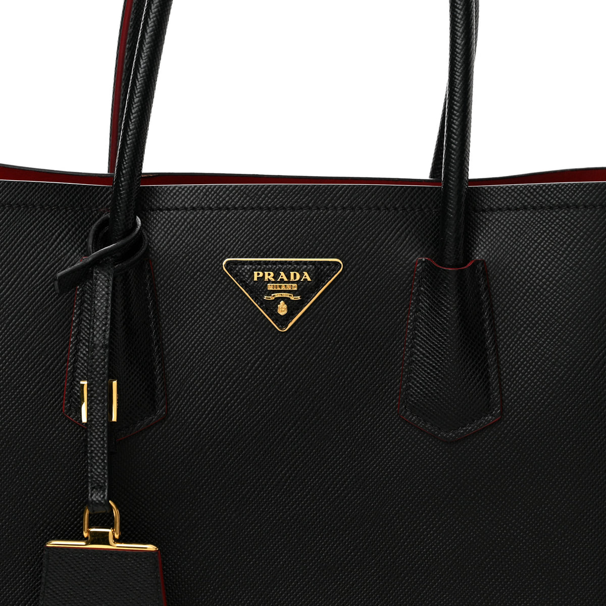 Saffiano Cuir Large Double Bag Black Fuoco