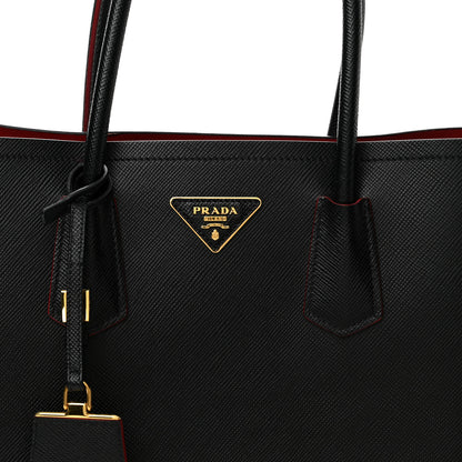 Prada Saffiano Cuir Large Double Bag Black Fuoco 9 of 14