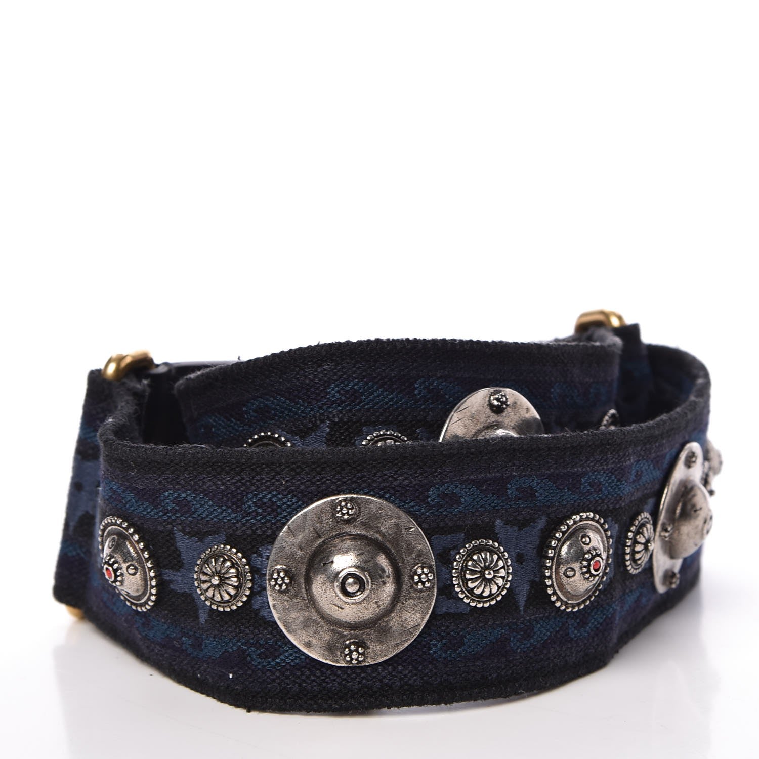 Christian Dior Canvas Embroidered Studded Bohemian Shoulder Strap Blue 2 of 5