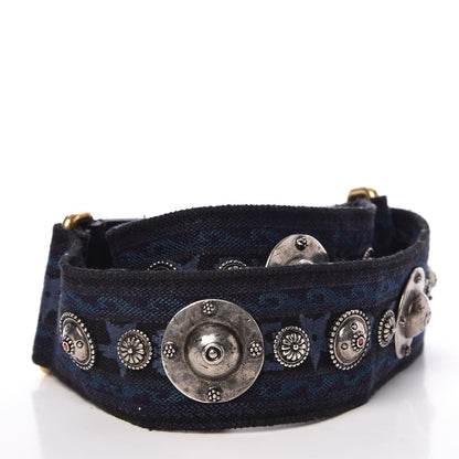 Christian Dior Canvas Embroidered Studded Bohemian Shoulder Strap Blue 2 of 5