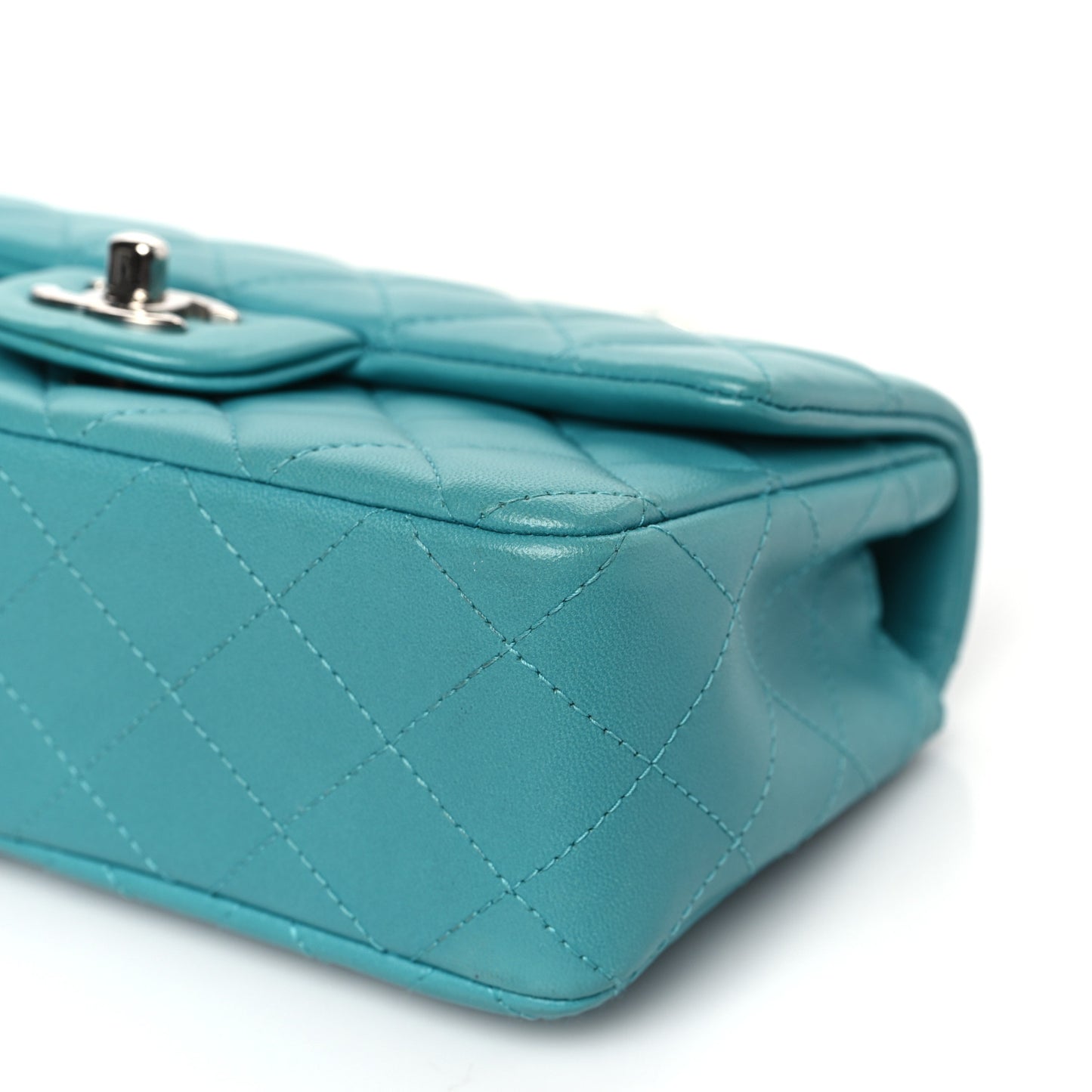 Lambskin Quilted Mini Rectangular Flap Turquoise