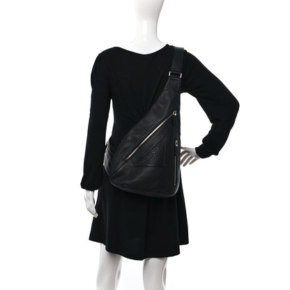 Prada Vitello Daino Logo Embossed Cross Sling Backpack Black 2 of 9