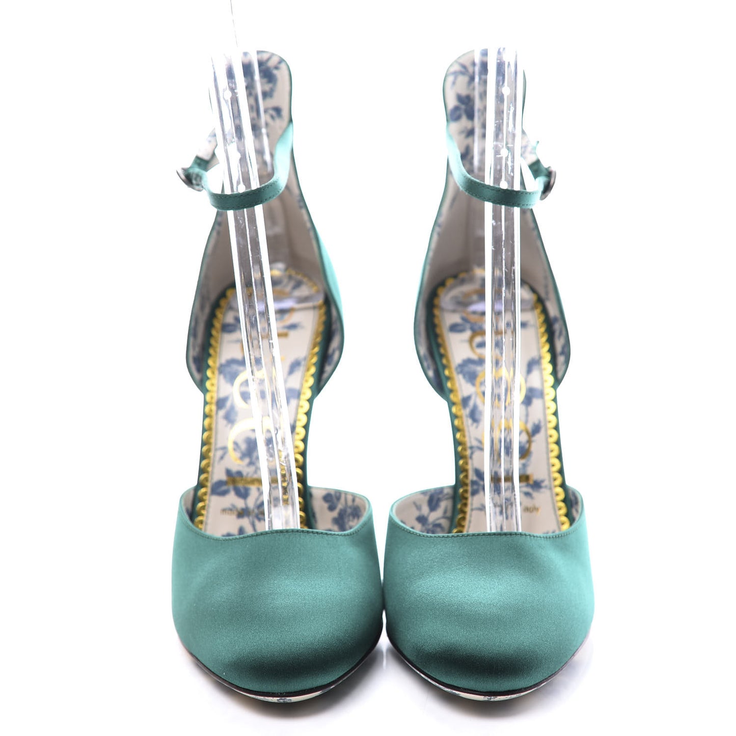 Satin Daisy Ankle Strap d'Orsay 105 Pumps 38.5 Emerald Green