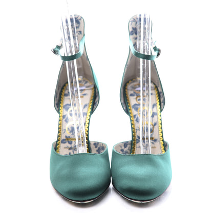 Gucci Satin Daisy Ankle Strap d'Orsay 105 Pumps 38.5 Emerald Green 3 of 10