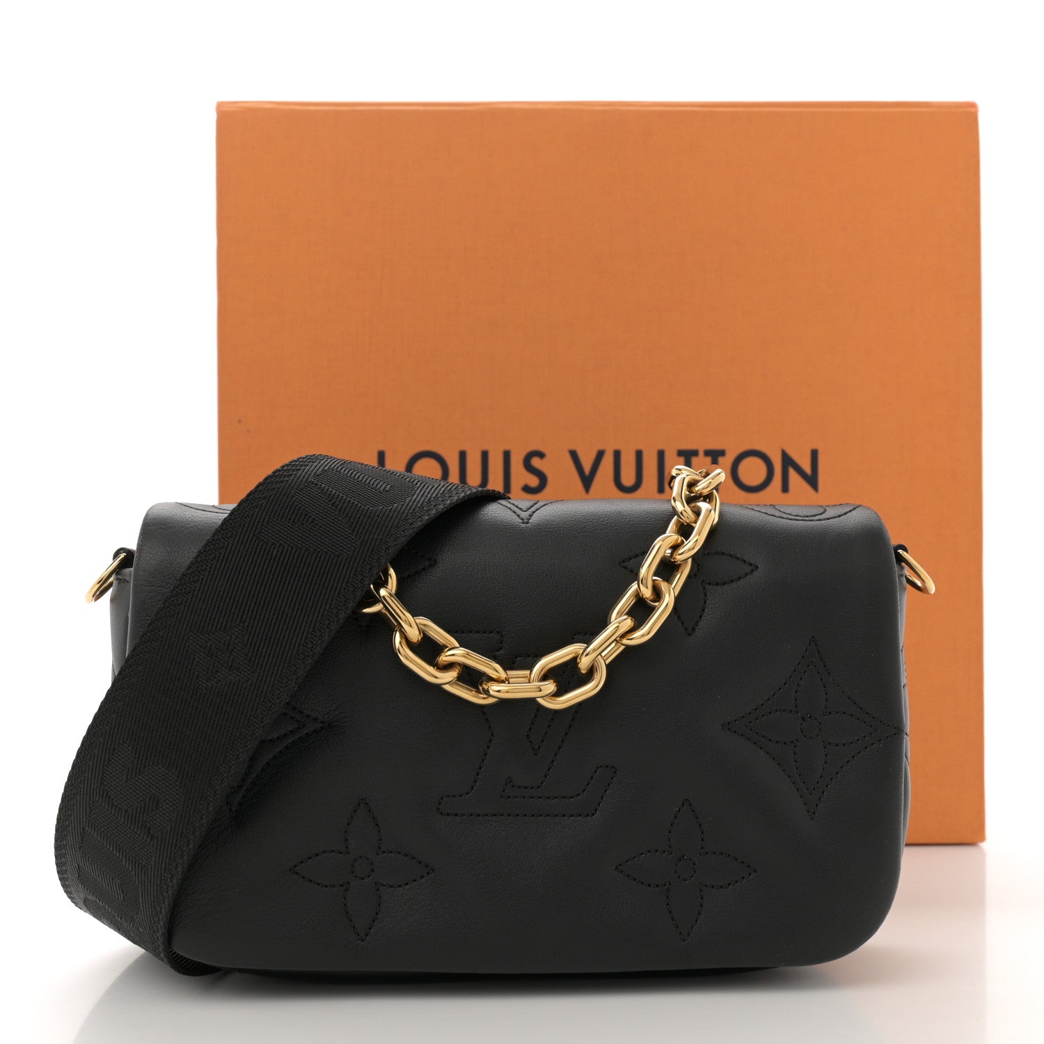 Louis Vuitton Calfskin Bubblegram Wallet On Strap Black 10 of 12