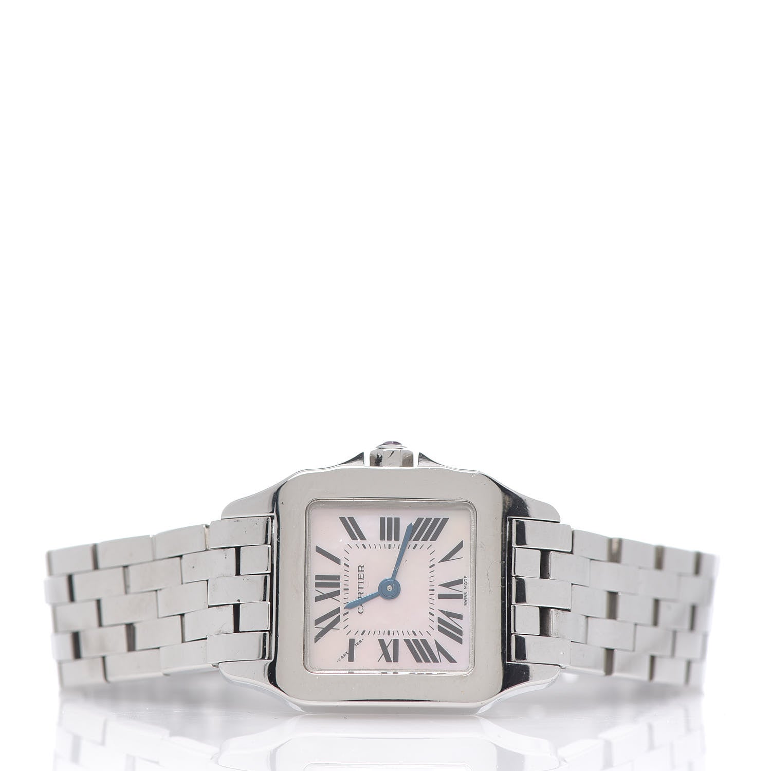 Cartier Stainless Steel Pink Mother of Pearl 20mm Santos Demoiselle Quartz Watch 3 of 8