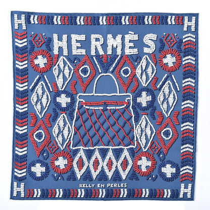 Hermes Silk Jersey Kelly En Perles Scarf 45 Bleu Jean Framboise 1 of 4