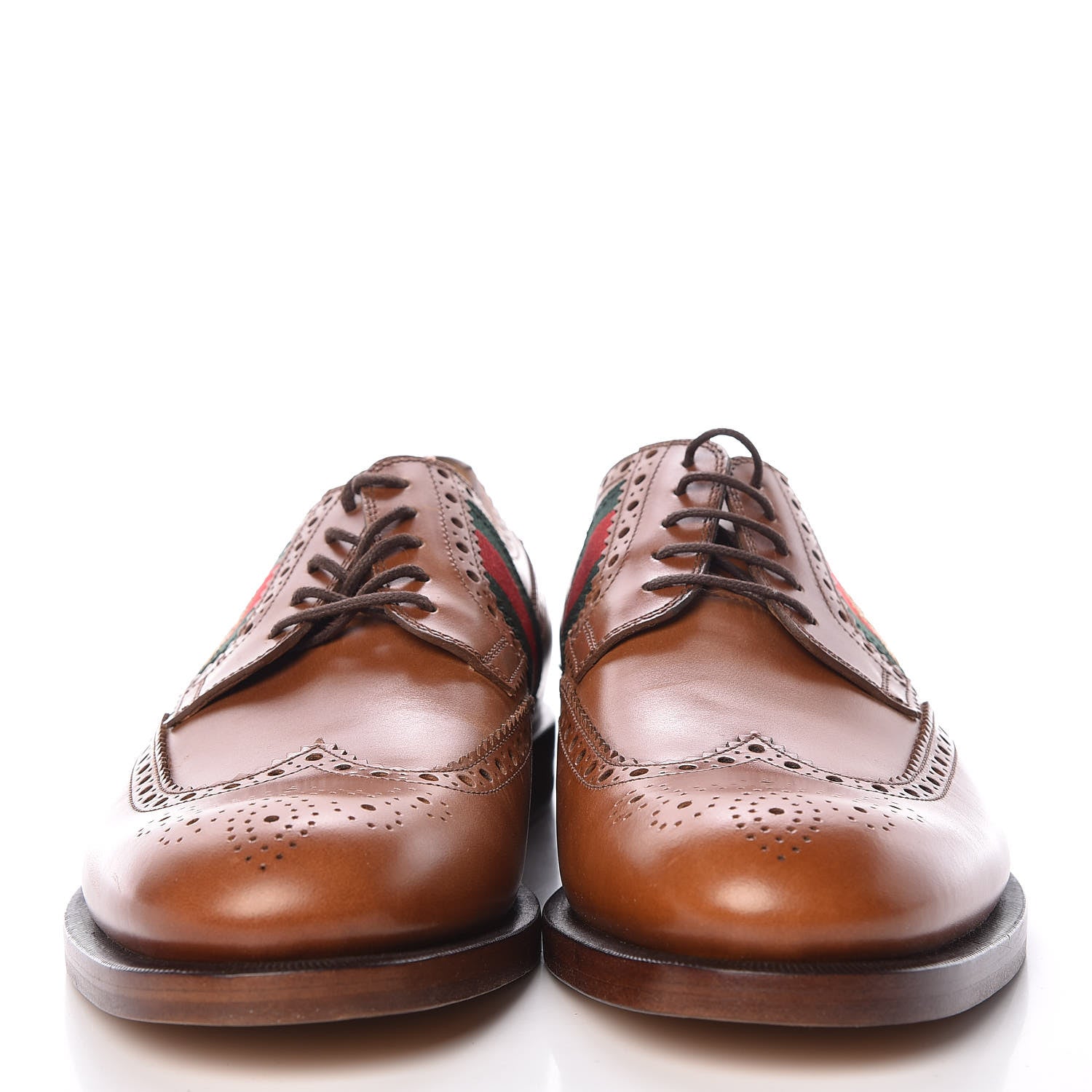 Gucci Calfskin Web Bee Embroidered Mens Lace Up Brogue Wingtip Derby Shoes 8 Cuir 2 of 7
