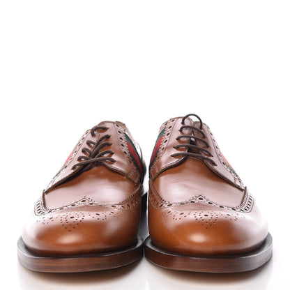 Gucci Calfskin Web Bee Embroidered Mens Lace Up Brogue Wingtip Derby Shoes 8 Cuir 2 of 7