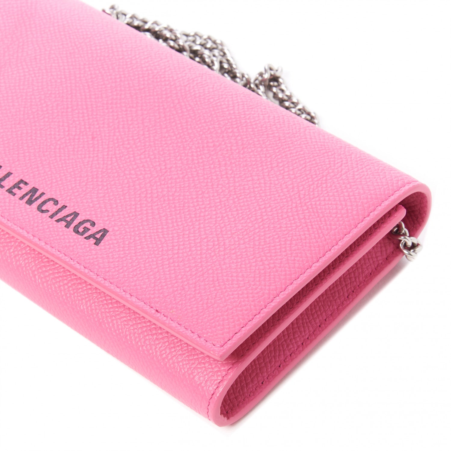 Balenciaga Signature Grained Calfskin Logo Ville Wallet on Chain Bubble Gum Black 4 of 8