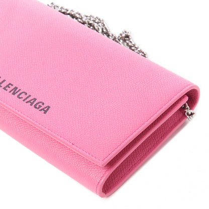 Balenciaga Signature Grained Calfskin Logo Ville Wallet on Chain Bubble Gum Black 4 of 8