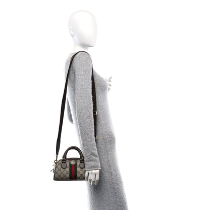 Gucci GG Supreme Monogram Textured Dollar Calfskin Web Mini Ophidia Top Handle Bowler Bag Beige Ebony New Acero 2 of 10