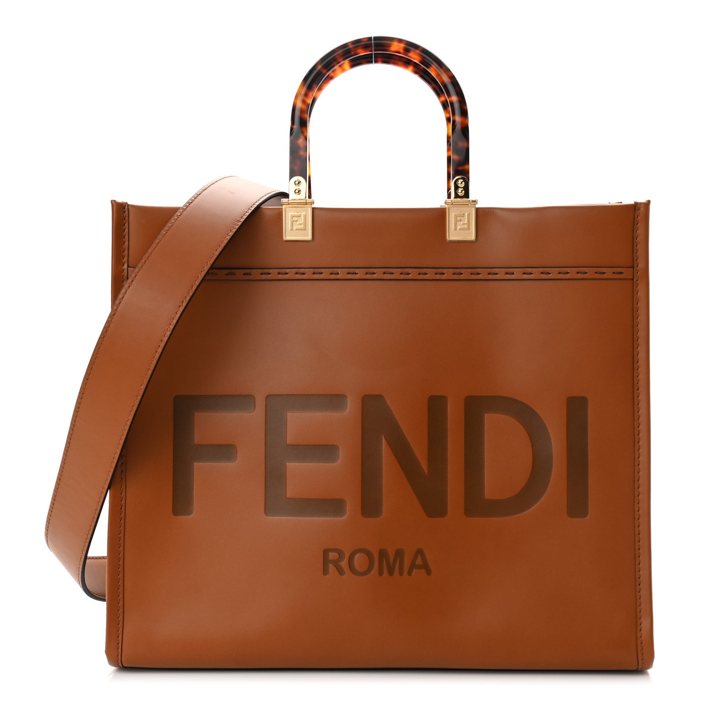 Vitello King Plexiglass Medium Fendi Sunshine Shopper Tote Cuoio