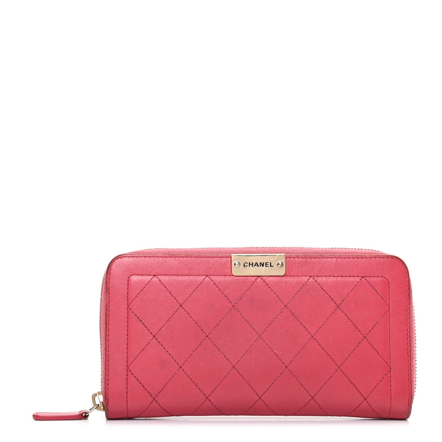 Chanel Grained Calfskin Quilted Label Zip Around Wallet Pink 1 of 9