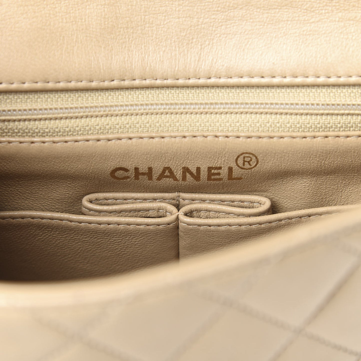 Lambskin Quilted Mini Square Flap Beige