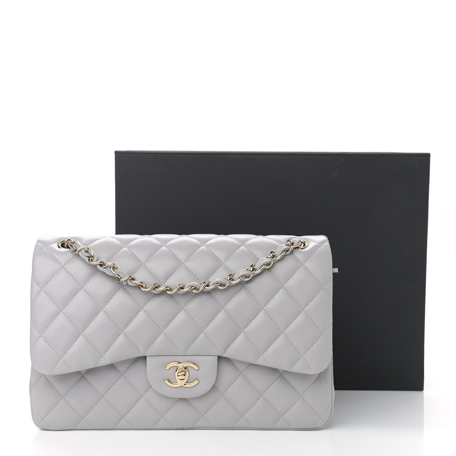 Chanel Caviar Quilted Jumbo Double Flap Light Grey 12 of 12