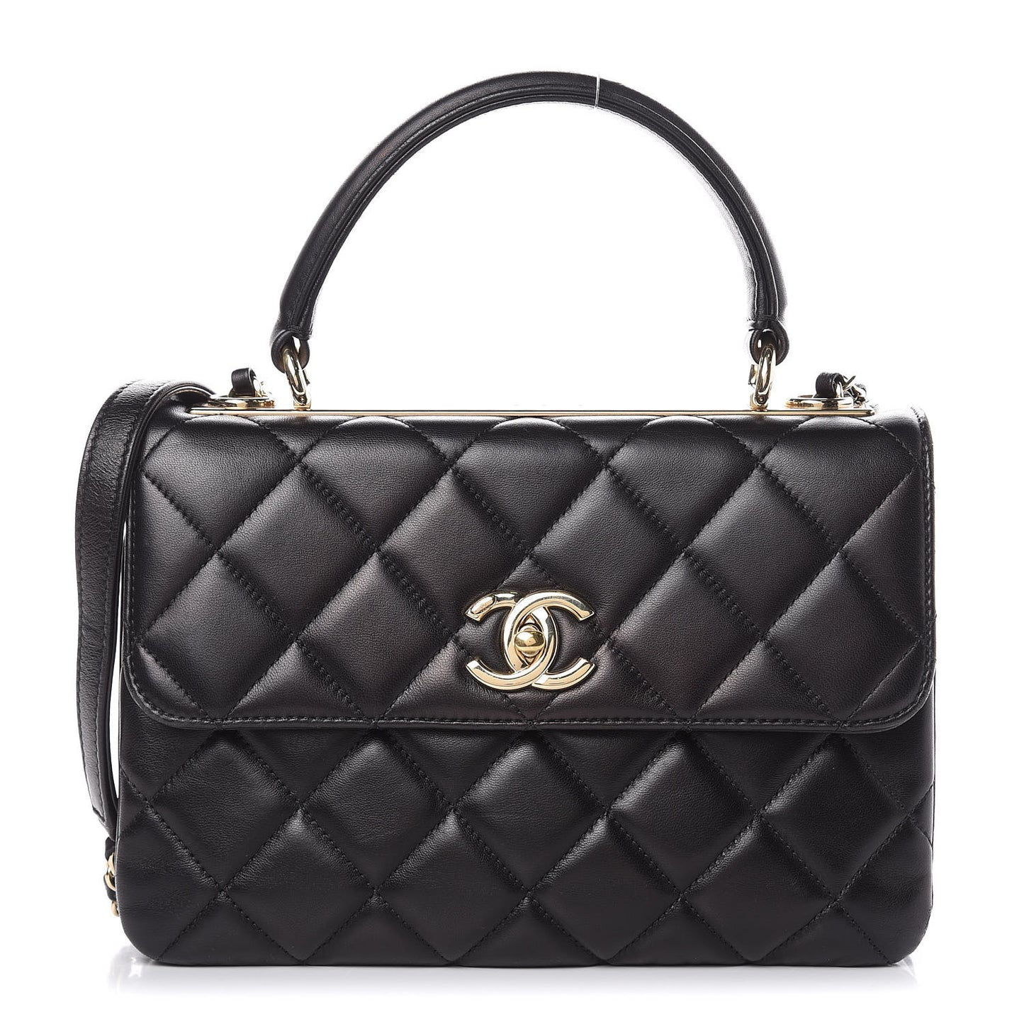 Lambskin Quilted Small Trendy CC Dual Handle Flap Bag Black