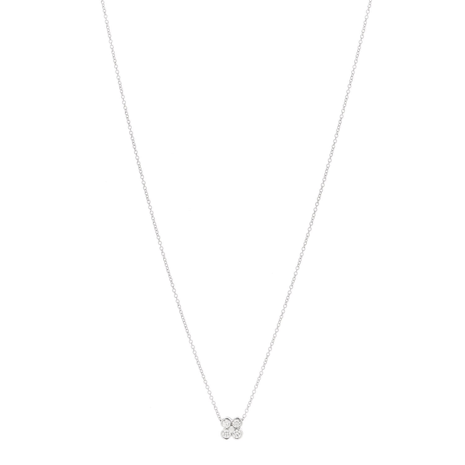 Tiffany Platinum Diamond .20ctw Flower Pendant Necklace 1 of 6