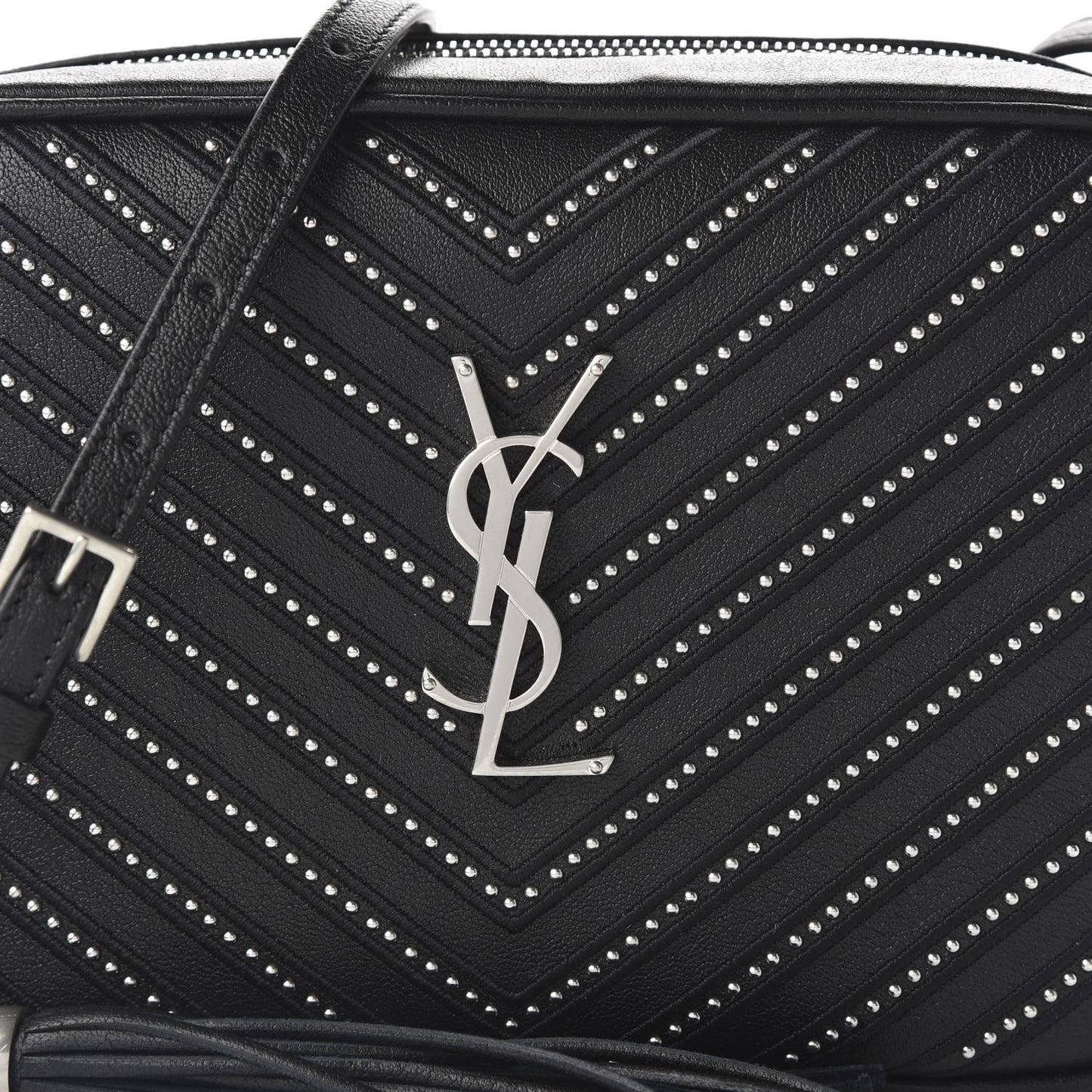 Calfskin Studded Matelasse Monogram Lou Camera Bag Black