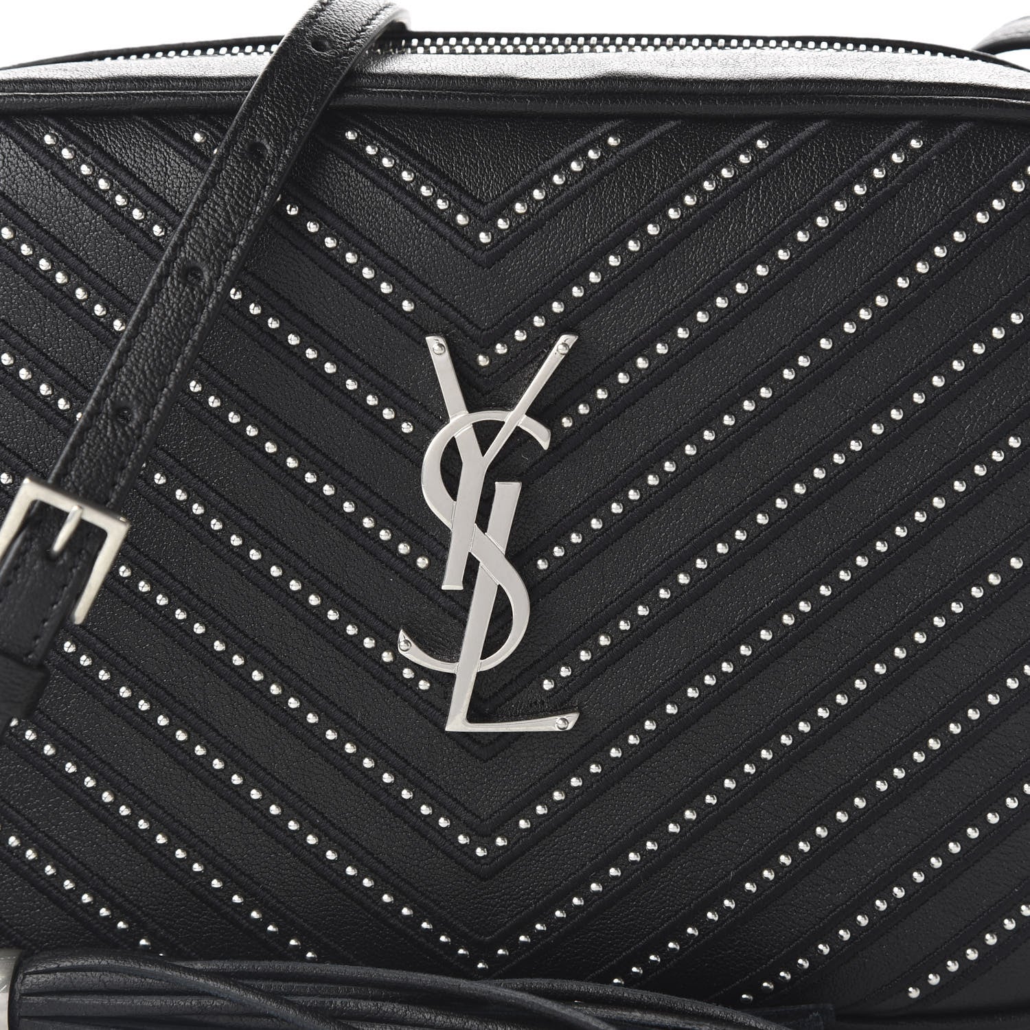 Saint Laurent Calfskin Studded Matelasse Monogram Lou Camera Bag Black 9 of 9