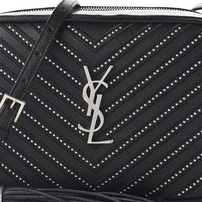 Saint Laurent Calfskin Studded Matelasse Monogram Lou Camera Bag Black 9 of 9