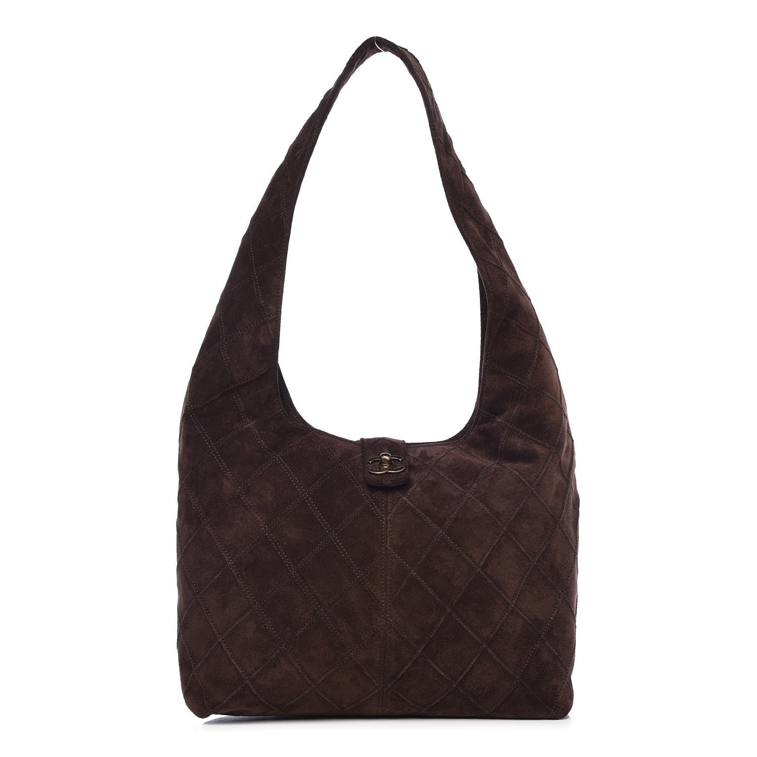 Chanel Suede Stitched Hobo Brown 1 of 10