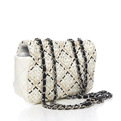 Chanel Patent Perforated Woven Mini Flap White Black 2 of 9