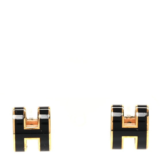Hermes Rose Gold Lacquered Mini Pop H Earrings Black 1 of 5