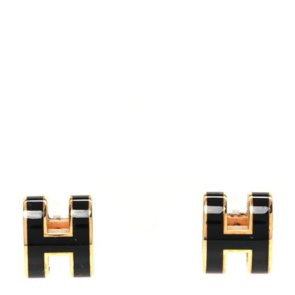 Hermes Rose Gold Lacquered Mini Pop H Earrings Black 1 of 5