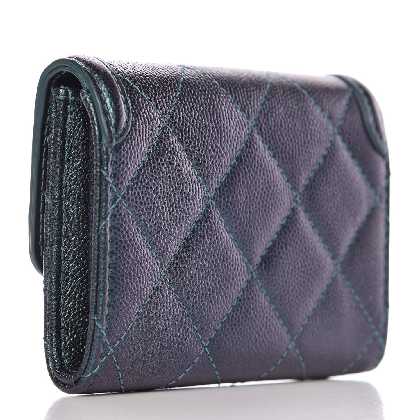 Iridescent Caviar Quilted Filigree Card Holder Dark Turquoise