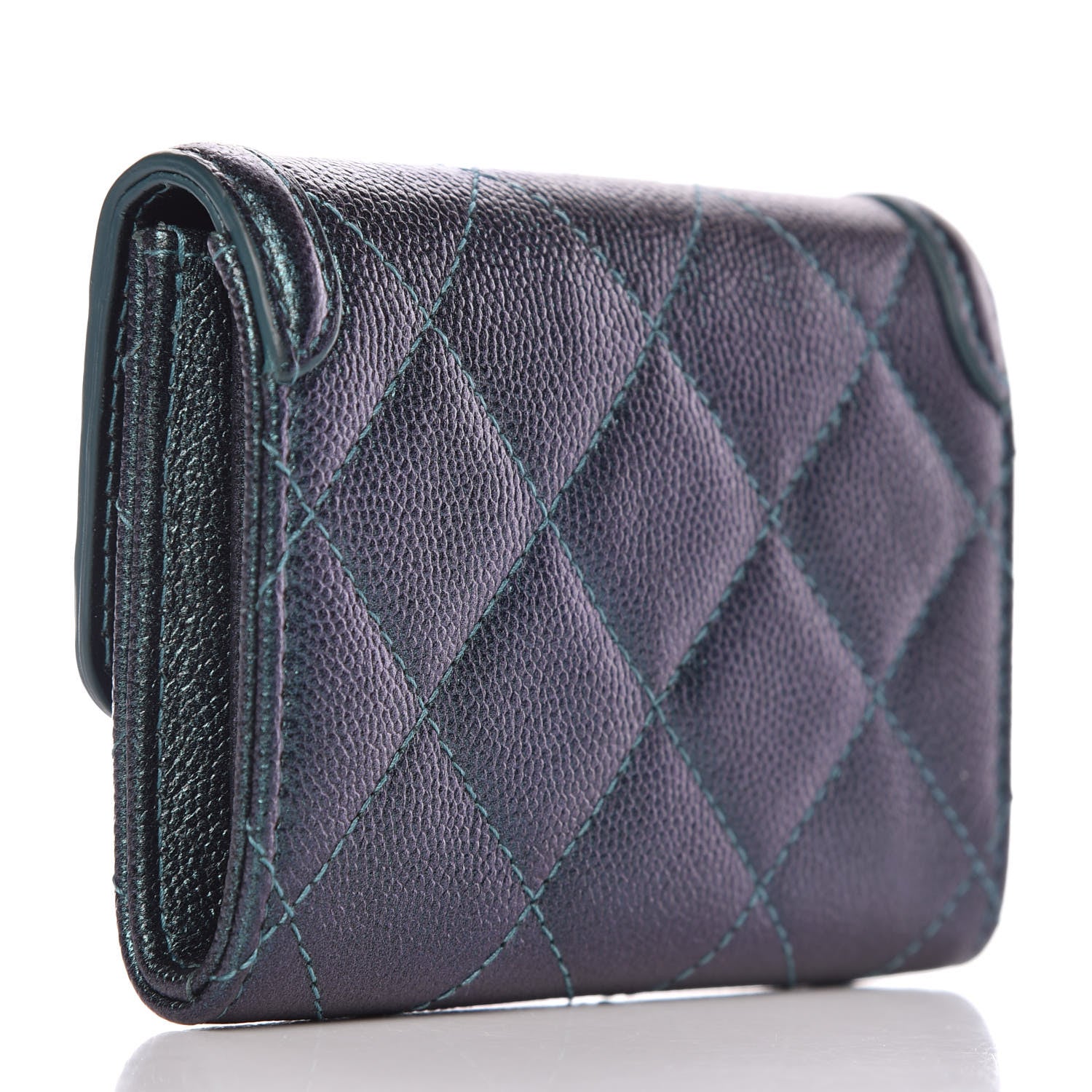 Chanel Iridescent Caviar Quilted Filigree Card Holder Dark Turquoise 3 of 12