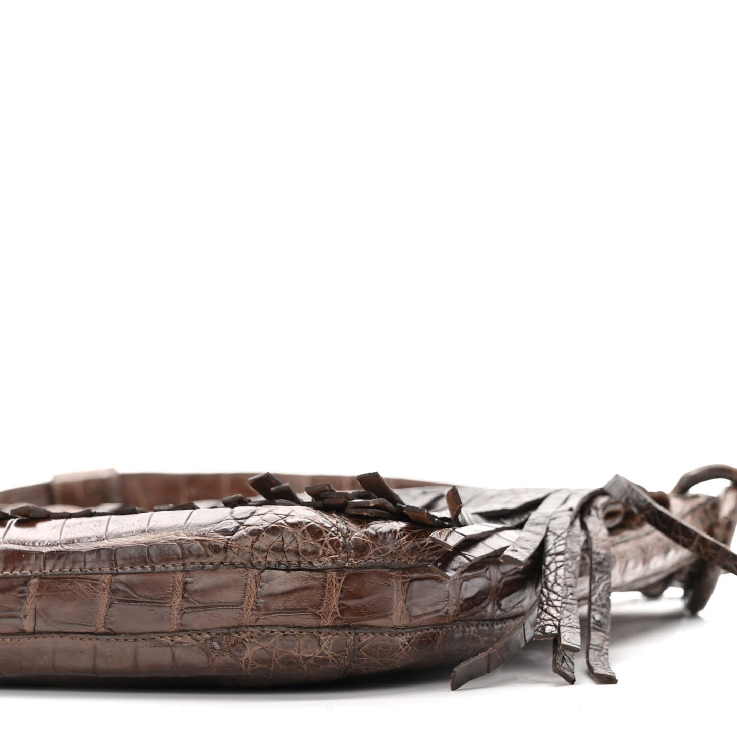 Crocodile Fringe Crossbody Clutch Brown