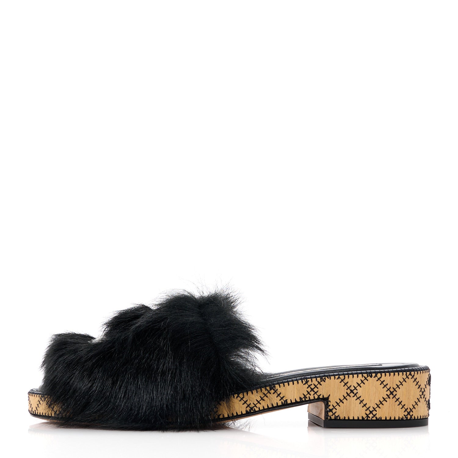 Chanel Shearling Lambskin CC Mules Sandal 40 Black White 1 of 8