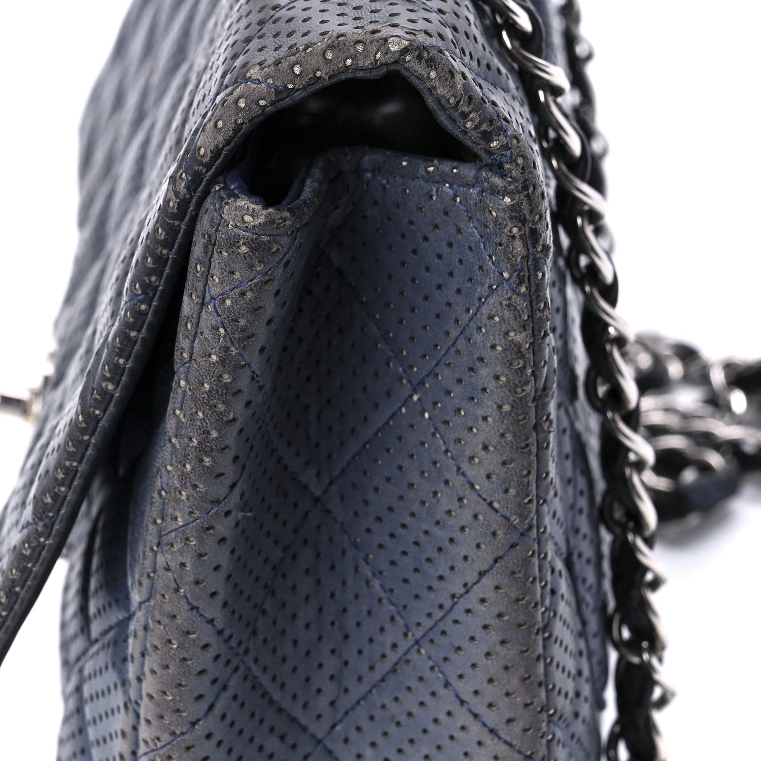 Chanel Lambskin Perforated Jumbo Single Flap Blue 14 of 15