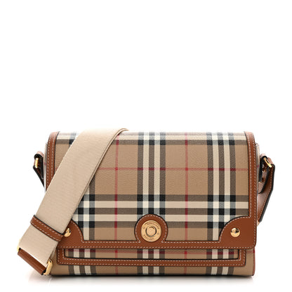 Burberry Coated Canvas Calfskin Vintage Check Medium Note Crossbody Bag Briar Brown 1 of 11