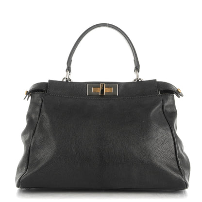 Fendi Goatskin Zucca Medium Peekaboo Iconic Satchel Black Tobacco 1 of 9