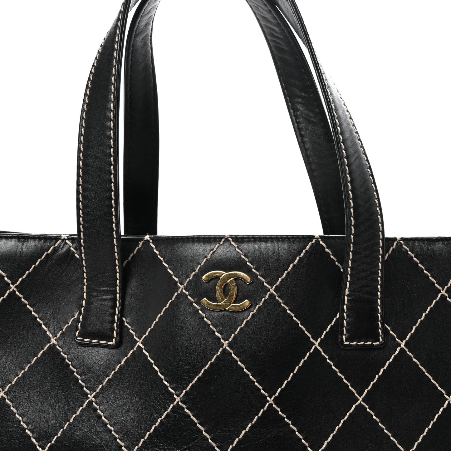 Calfskin Wild Stitch Large Tote Black