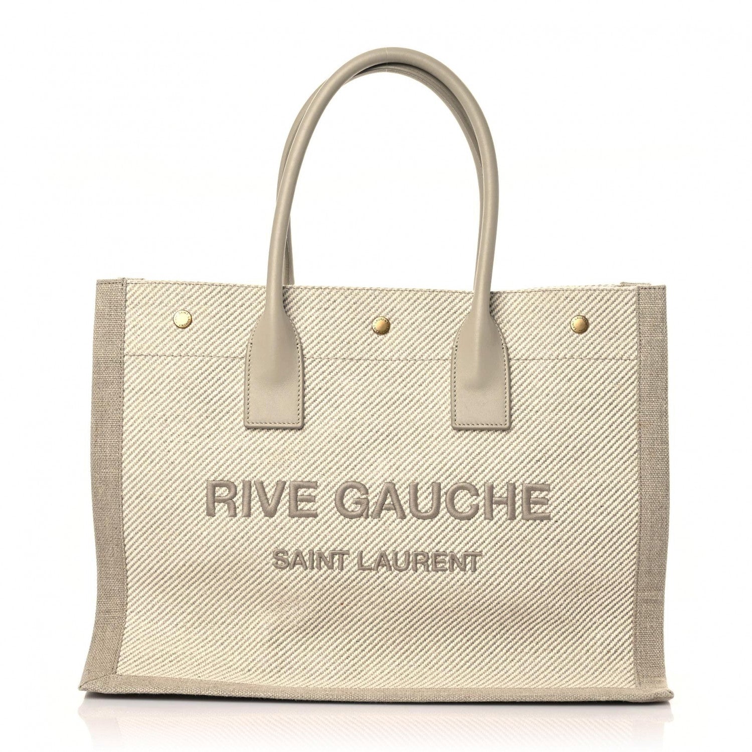 Saint Laurent Linen Calfskin Small Rive Gauche Tote Beige Sea Salt 1 of 17