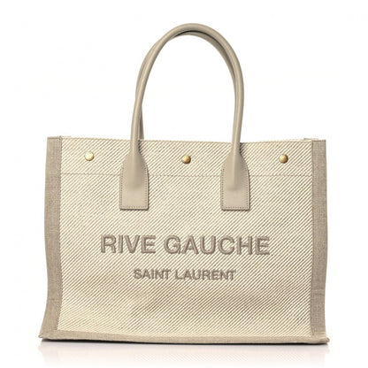 Saint Laurent Linen Calfskin Small Rive Gauche Tote Beige Sea Salt 1 of 17