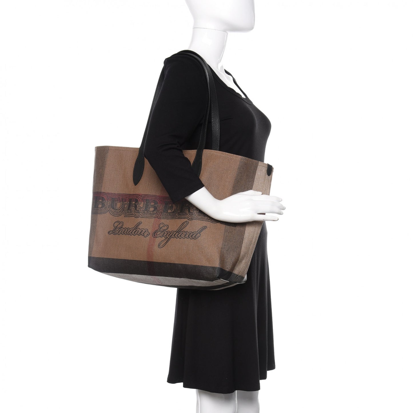 Coated Canvas Mega Check Medium Doodle Tote Black