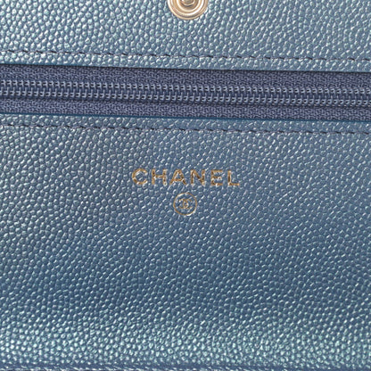 Chanel Iridescent Caviar Quilted Wallet On Chain WOC Dark Blue 6 of 12