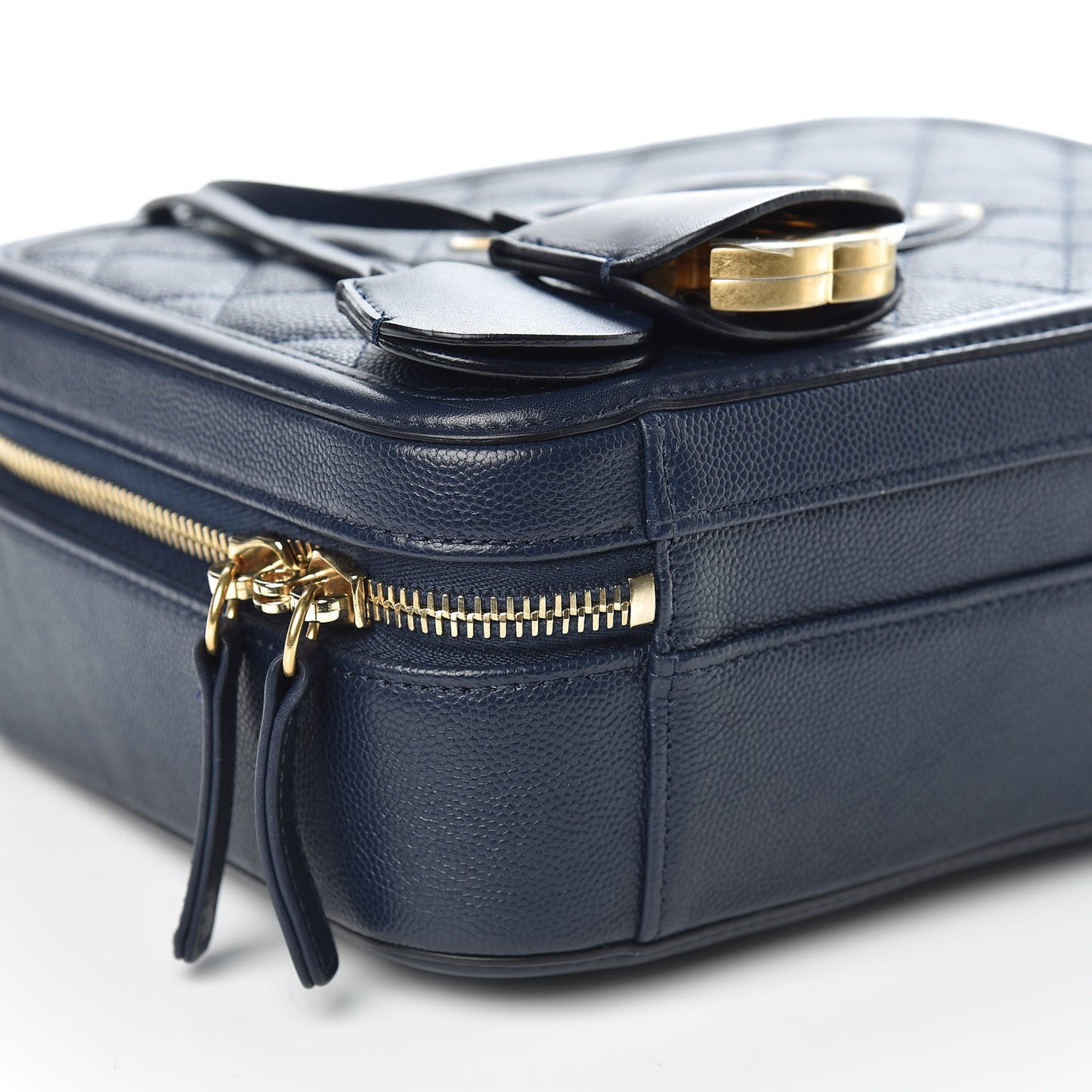 Caviar Quilted Medium CC Filigree Vanity Case Navy