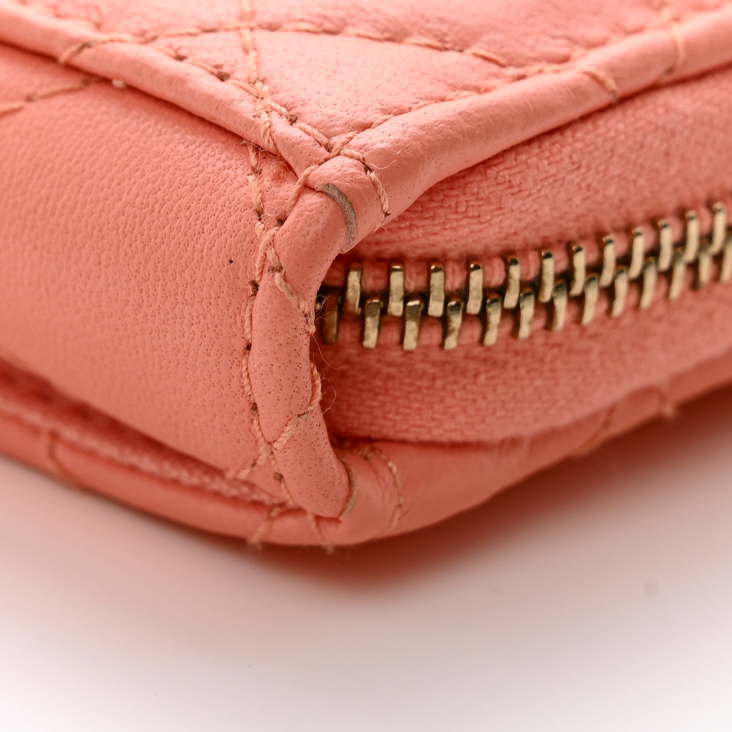 Chanel Lambskin Quilted Zip Card Holder Light Orange 9 of 10
