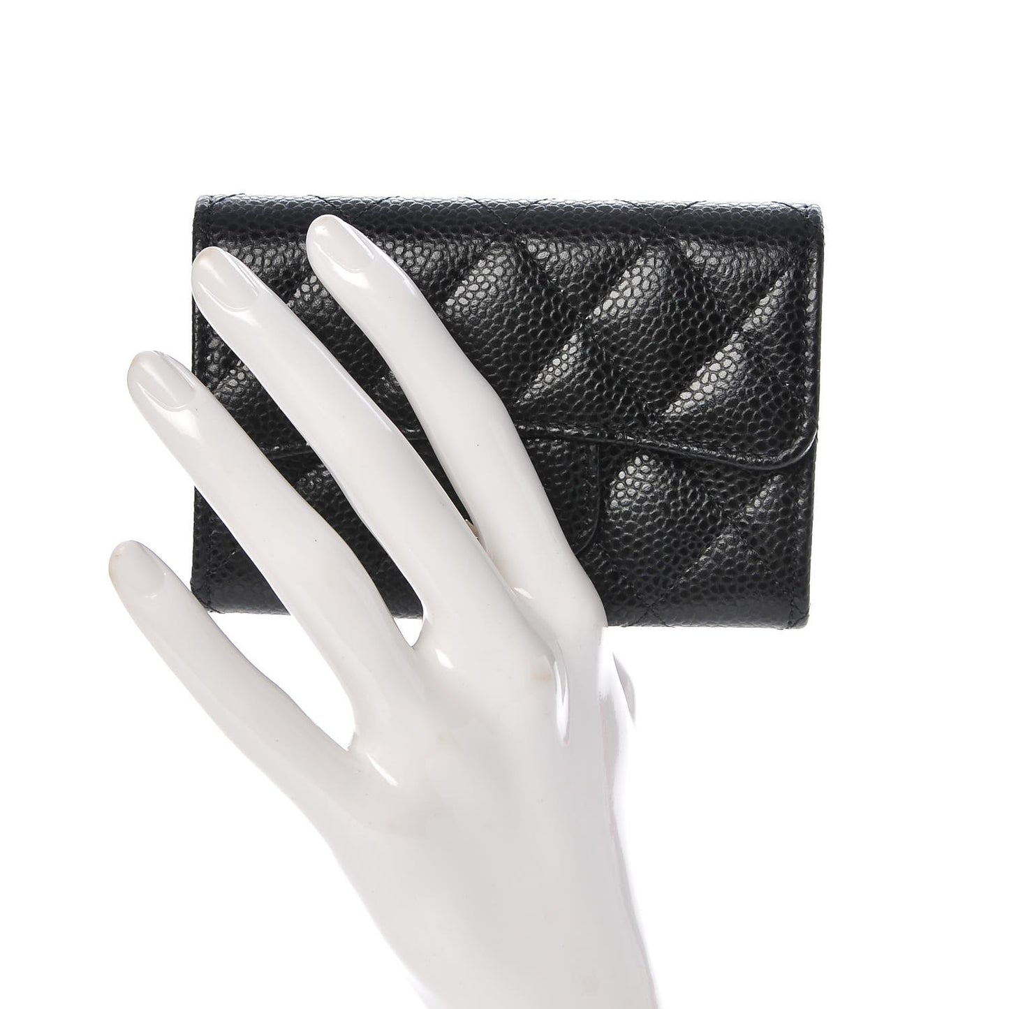 Caviar Quilted Flap Card Holder Black