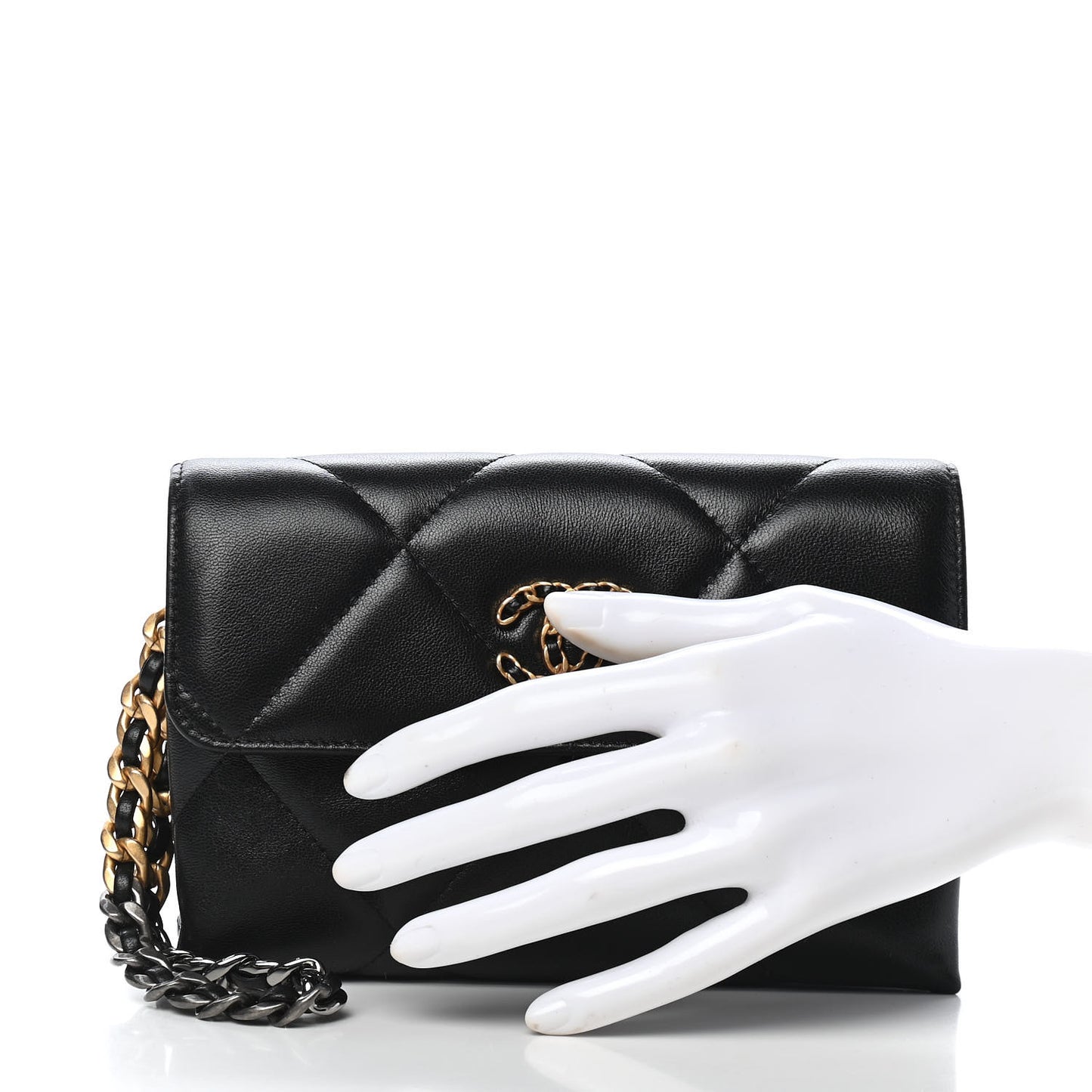 Lambskin Quilted Chanel 19 Flap Clutch Black