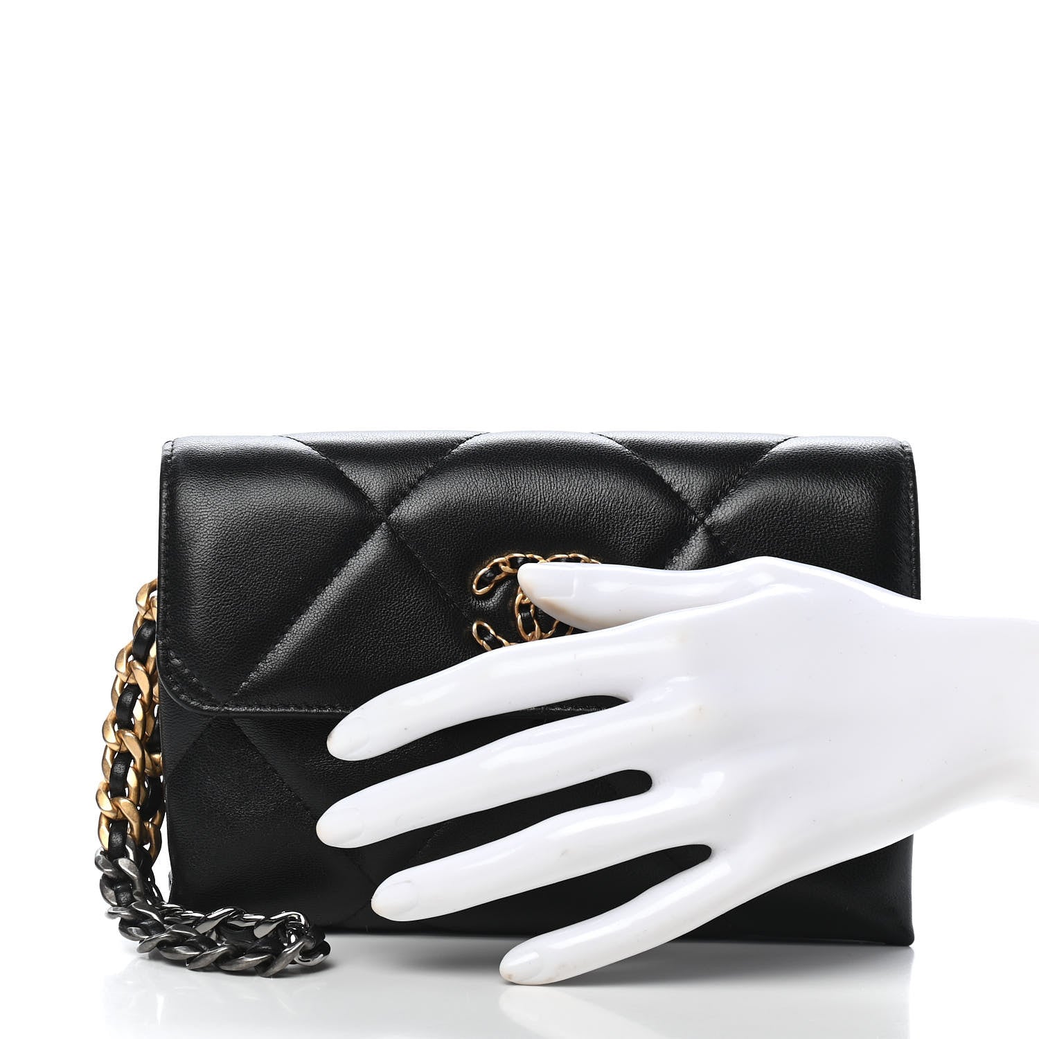 Chanel Lambskin Quilted Chanel 19 Flap Clutch Black 2 of 10